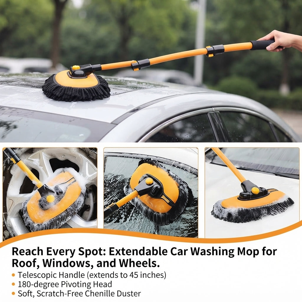 Car Wash Brush with Long Handle 15° Bend
